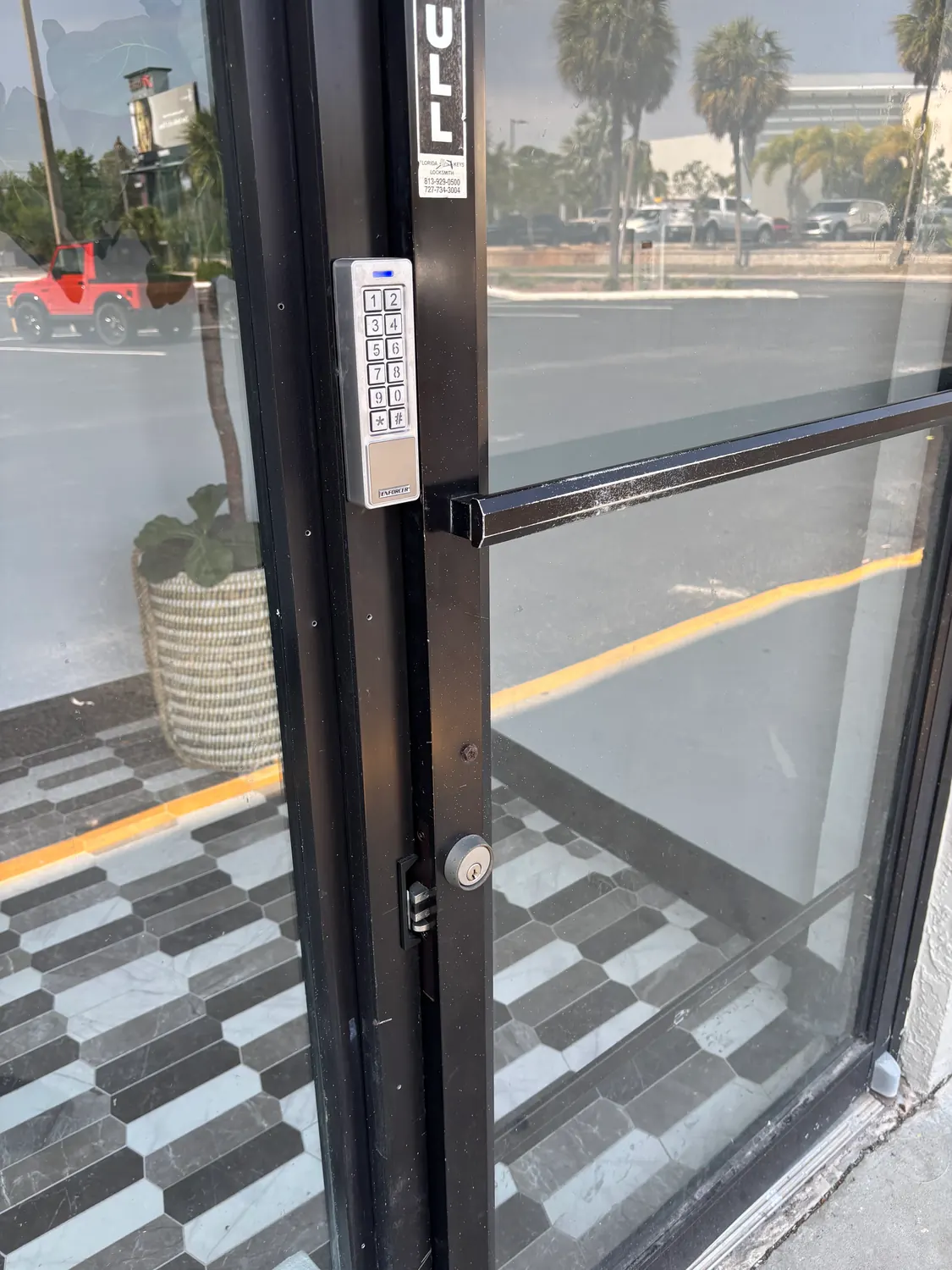 Glass front entrance to Tarpon Office Spaces