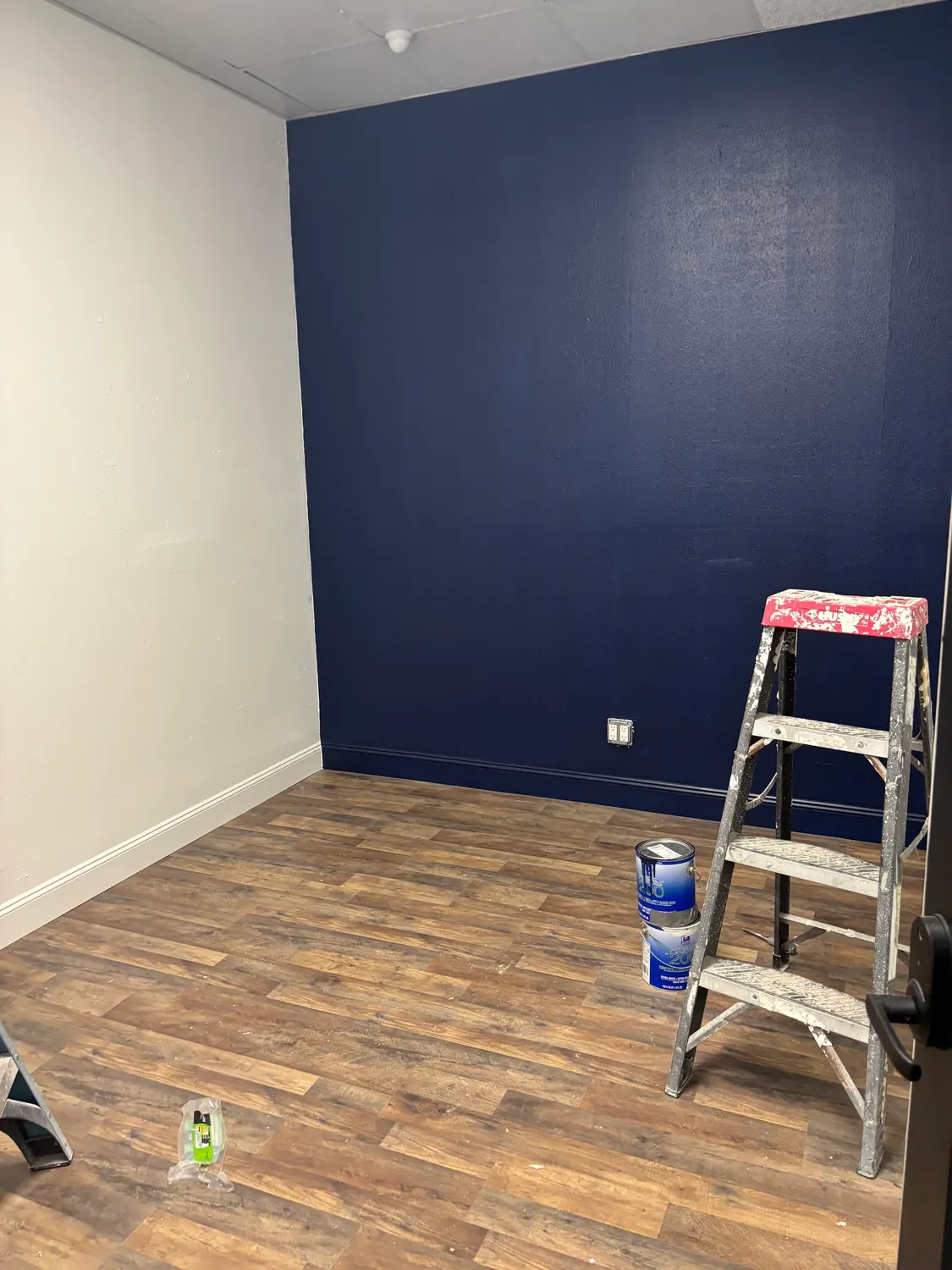 Spacious office with accent wall